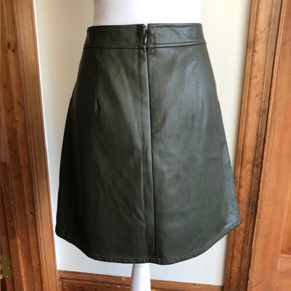 LOFT Faux Leather Olive Green Mini Shift Pocket Skirt 10 - Picture 6 of 17